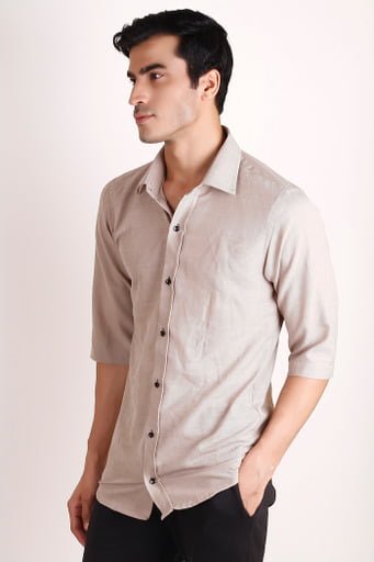 Triene men’s premium solid beige shirt with 3/4 sleeves