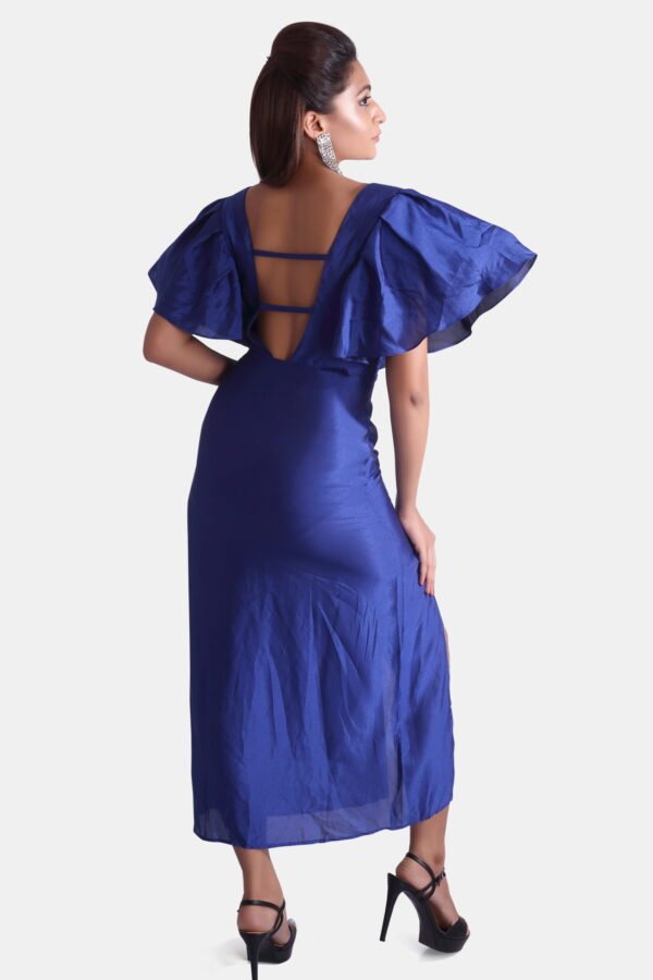 triene women's premium long split blue dress