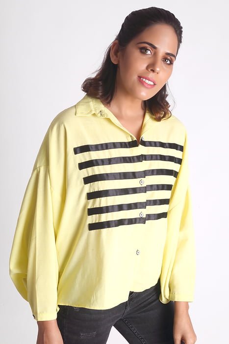 Triene women’s oversize yellow shirt with satin patchwork