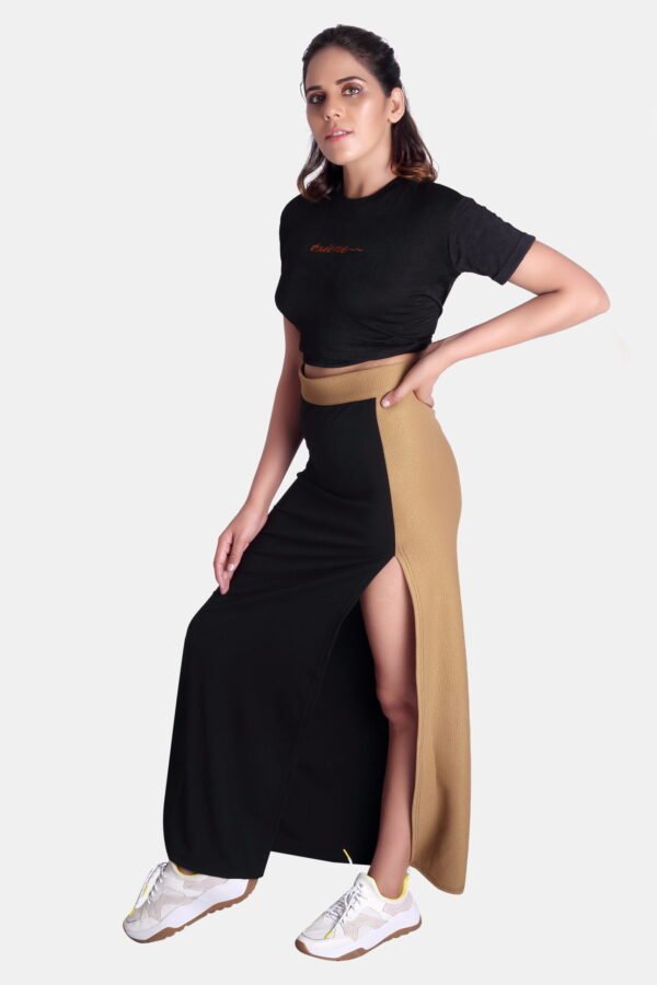 Triene women's black and gold long split skirt