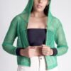 Triene women's net green hoodie with metal zipper