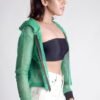 Triene women's net green hoodie with metal zipper - Image 3