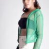 Triene women's net green hoodie with metal zipper - Image 4