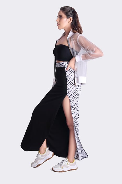 Triene women’s black and white long split skirt